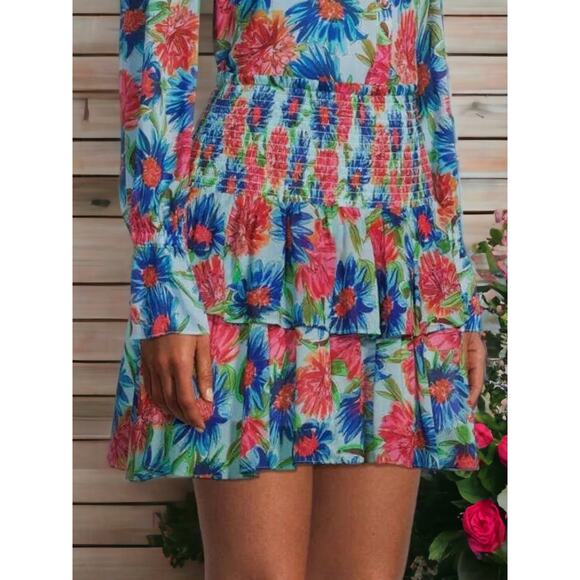 (75% OFF) NWT Milly Wyatt Paint Dahlia Mini Tiered Floral Skirt 12 MSRP 379 - Picture 2 of 6